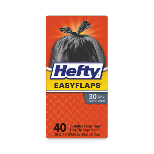 Easy Flaps Trash Bags, 30 gal, 1.05 mil, 30" x 33", Black, 40/Box-(RFPE27744)