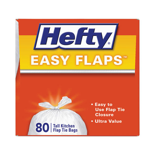 Easy Flaps Trash Bags, 13 gal, 0.69 mil, 23.75" x 28", White, 80 Bags/Box, 3 Boxes/Carton-(PCTE84563CT)