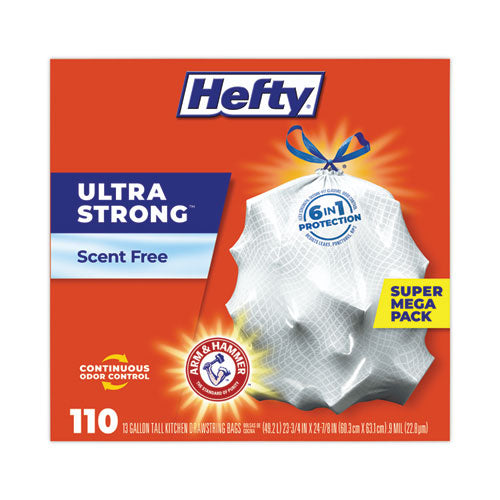 Ultra Strong Tall Kitchen and Trash Bags, 13 gal, 0.9 mil, 23.75" x 24.88", White, 110 Bags/Box, 3 Boxes/Carton-(PCTE88368CT)