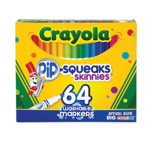 Pip-Squeaks Skinnies Washable Markers, Medium Bullet Tip, Assorted Colors, 64/Pack-(CYO588764)