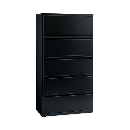 Lateral File Cabinet, 5 Letter/Legal/A4-Size File Drawers, Black, 30 x 18.62 x 67.62-(HID14992)