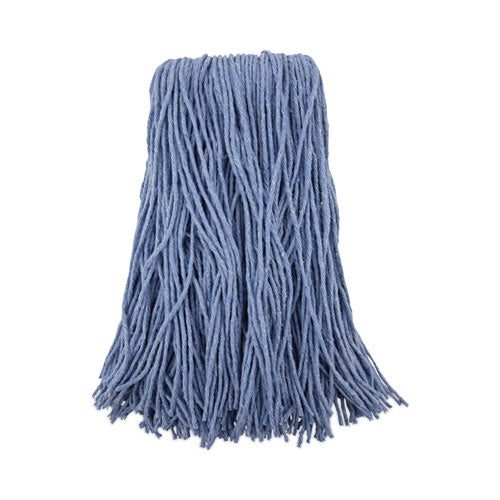 Mop Head, Standard Head, Cotton/Synthetic Fiber, Cut-End, #24, Blue, 12/Carton-(BWK2024B)