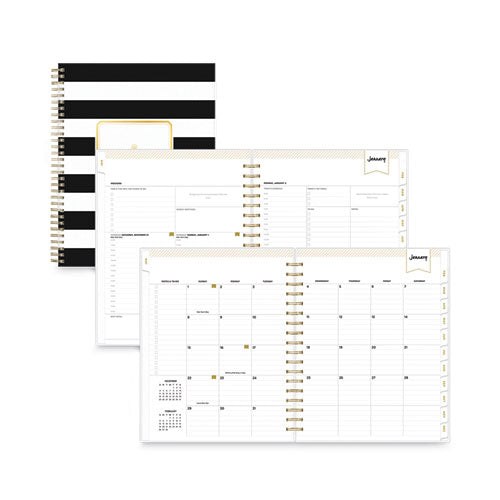 Day Designer Daily/Monthly Frosted Planner, Rugby Stripe Artwork, 10x8, Black/White Cover, 12-Month (July to June): 2022-2023-(BLS137885)