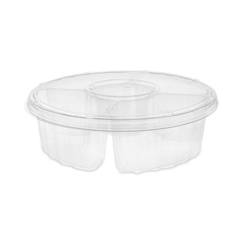 Dip Cup Platter, 4-Compartment, 64 oz, 10" Diameter, Clear, Plastic, 100/Carton-(PCT1064DP4CLRL)