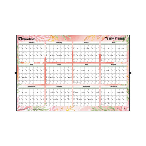 Yearly Laminated Wall Calendar, Autumn Leaves Watercolor Artwork, 36 x 24, White/Sand/Orange Sheets, 12-Month (Jan-Dec): 2023-(REDC171920)