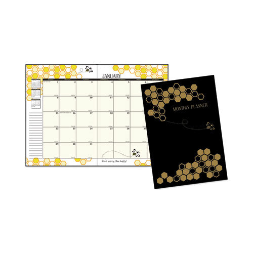 Recycled Honeycomb Monthly Planner, Honeycomb Artwork, 11 x 7, Black/Gold Cover, 12-Month (Jan to Dec)-(HOD26602)