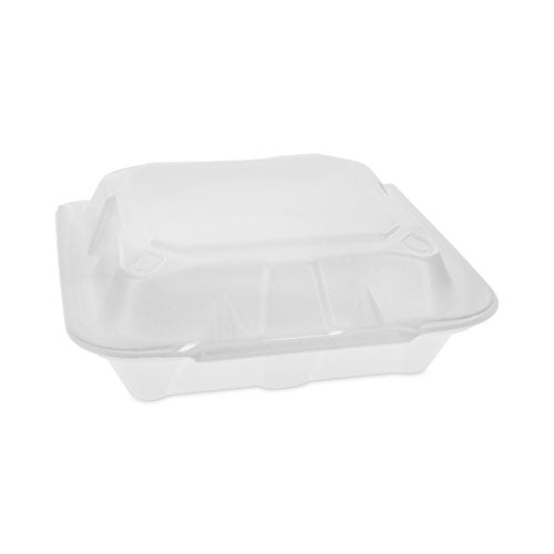 Vented Foam Hinged Lid Container, Dual Tab Lock Economy, 8.42 x 8.15 x 3, White, 150/Carton-(PCTYTD18801ECON)