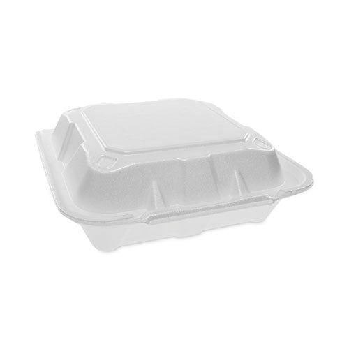 Vented Foam Hinged Lid Container, Dual Tab Lock, 8.42 x 8.15 x 3, White, 150/Carton-(PCTYTD188010000)