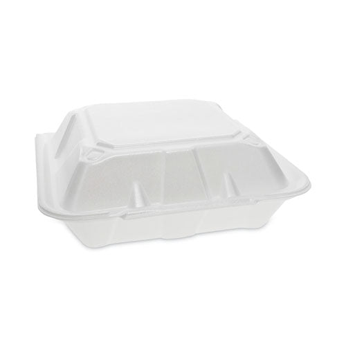 Vented Foam Hinged Lid Container, Dual Tab Lock, 3-Compartment, 9.13 x 9 x 3.25, White, 150/Carton-(PCTYTD199030000)