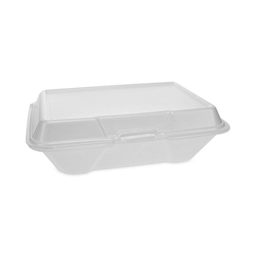 Foam Hinged Lid Container, Single Tab Lock #205 Utility, 9.19 x 6.5 x 2.75, White, 150/Carton-(PCTYTH102050001)