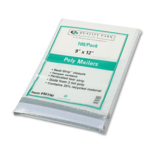 Redi-Strip Poly Mailer, #3, Square Flap with Perforated Strip, Redi-Strip Adhesive Closure, 9 x 12, White, 100/Pack-(QUA46190)