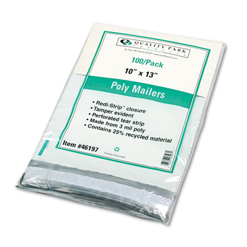 Redi-Strip Poly Mailer, #4, Square Flap with Perforated Strip, Redi-Strip Adhesive Closure, 10 x 13, White, 100/Pack-(QUA46197)