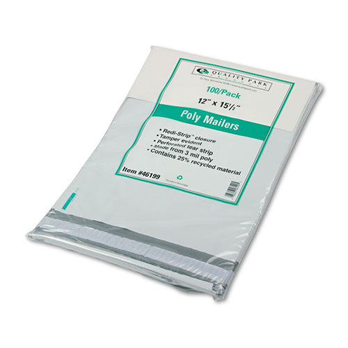 Redi-Strip Poly Mailer, #5, Square Flap with Perforated Strip, Redi-Strip Adhesive Closure, 12 x 15.5, White, 100/Pack-(QUA46199)
