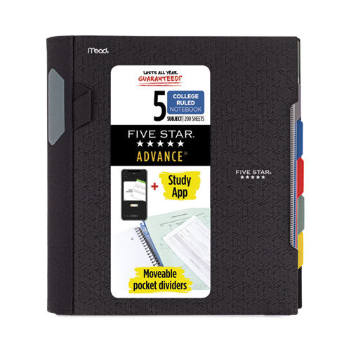 Advance Wirebound Notebook, Ten Pockets, 5-Subject, Medium/College Rule, Randomly Assorted Cover Color, (200) 11 x 8.5 Sheets-(MEA06326)