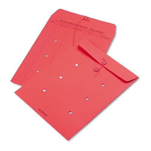 Colored Paper String and Button Interoffice Envelope, #97, One-Sided Five-Column Format, 10 x 13, Red, 100/Box-(QUA63574)