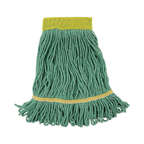 Super Loop Wet Mop Head, Cotton/Synthetic Fiber, 5" Headband, Small Size, Green, 12/Carton-(BWK501GN)