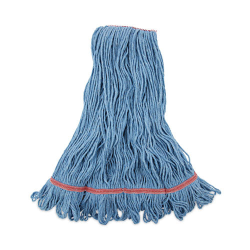 Super Loop Wet Mop Head, Cotton/Synthetic Fiber, 1" Headband, Large Size, Blue, 12/Carton-(BWK503BLNB)