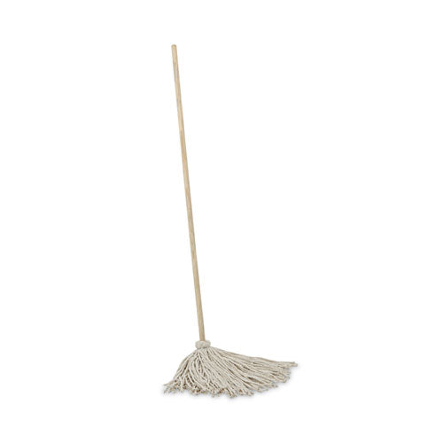 Cotton Deck Mop, 24 oz White Cotton Head, 50" Wood Handle, 6/Carton-(BWKCD50024S)