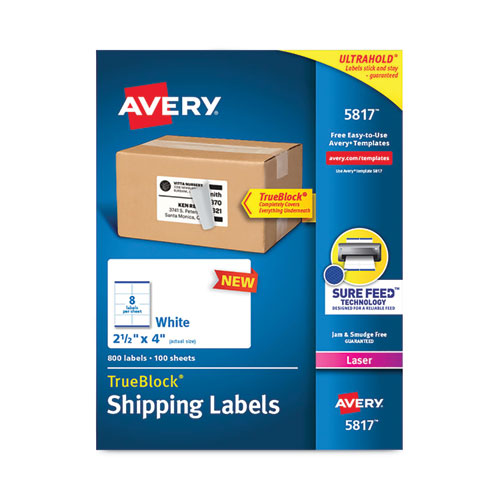 Shipping Labels with TrueBlock Technology, Laser Printers,  2.5 x 4, White, 8/Sheet, 100 Sheets/Pack-(AVE5817)