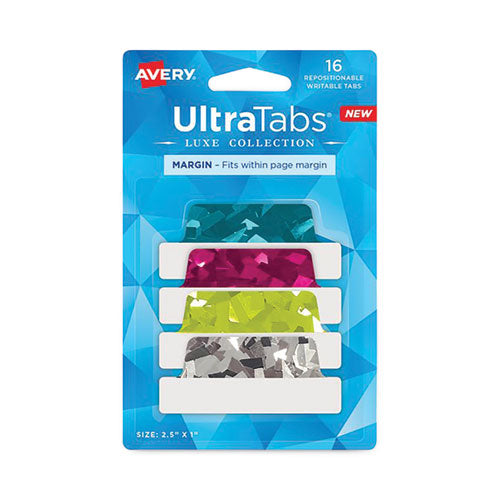 Ultra Tabs Luxe Collection Repositionable Tabs, 1/5-Cut, Assorted Jewel Prism Colors, 2.5" Wide, 16/Pack-(AVE74147)