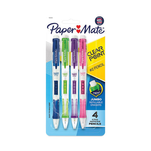 Clear Point Mechanical Pencil, 0.7 mm, HB (#2), Black Lead, Assorted Barrel Colors, 4/Pack-(PAP2087147)