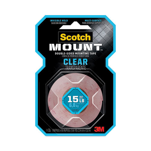 Permanent Clear Mounting Tape, Holds Up to 15 lbs, 1 x 60, Clear-(MMM410H)