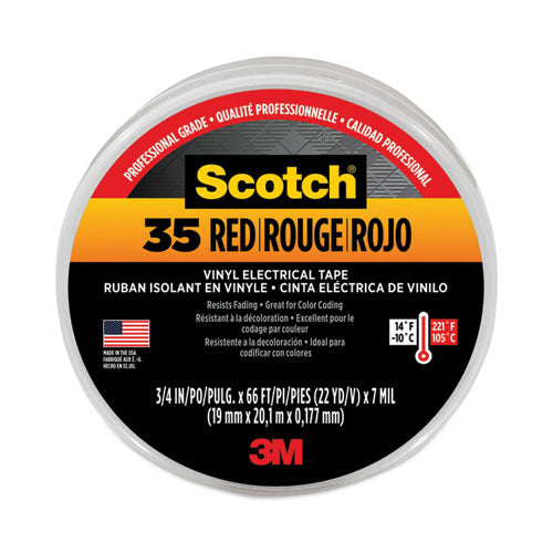 Scotch 35 Vinyl Electrical Color Coding Tape, 3" Core, 0.75" x 66 ft, Red-(MMM10810)