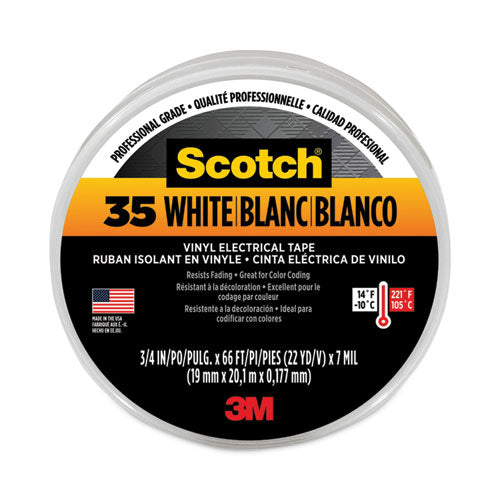 Scotch 35 Vinyl Electrical Color Coding Tape, 3" Core, 0.75" x 66 ft, White-(MMM10828)