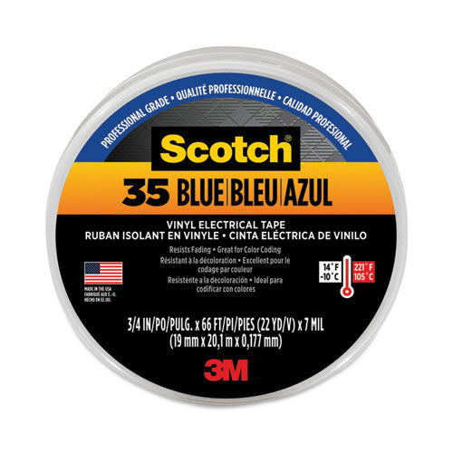 Scotch 35 Vinyl Electrical Color Coding Tape, 3" Core, 0.75" x 66 ft, Blue-(MMM10836)