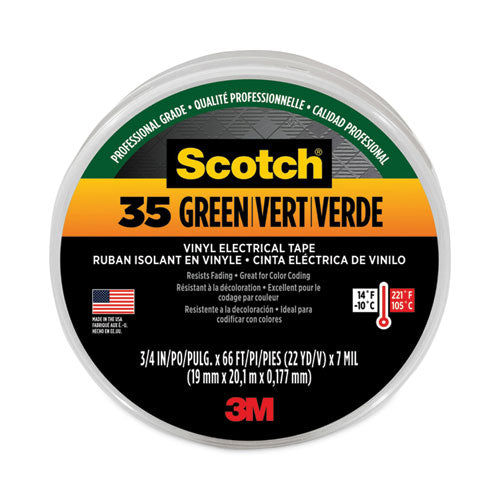 Scotch 35 Vinyl Electrical Color Coding Tape, 3" Core, 0.75" x 66 ft, Green-(MMM10851)