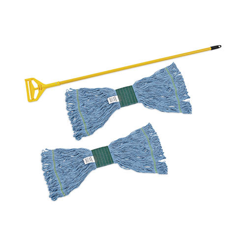 Looped End Mop Kit, Medium Blue Cotton/Rayon/Synthetic Head, 60" Yellow Metal/Polypropylene Handle-(BWK400MBC)