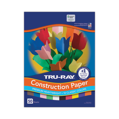 Tru-Ray Construction Paper, 76 lb Text Weight, 9 x 12, Assorted Standard Colors, 50/Pack-(PAC103031)