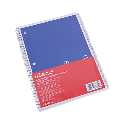 Wirebound Notebook, 1-Subject, Quadrille Rule (4 sq/in), Assorted Cover Colors, (70) 10.5 x 8 Sheets, 4/Pack-(UNV66634)