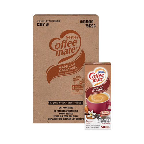 Liquid Coffee Creamer, Vanilla Caramel, 0.38 oz Mini Cups, 50/Box, 4 Boxes/Carton, 200 Total/Carton-(NES79129CT)