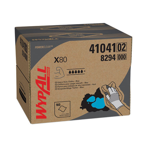 Power Clean X80 Heavy Duty Cloths, 11.1 x 16.8, Blue, 160 Wipers/Carton-(KCC41041)