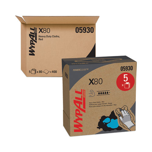 X80 Cloths, HYDROKNIT, POP-UP Box, 8.34 x 16.8, Red, 80/Box, 5 Box/Carton-(KCC05930)