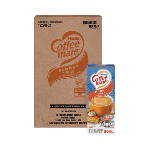 Liquid Coffee Creamer, Pumpkin Spice, 0.38 oz Mini Cups, 50/Box, 4 Boxes/Carton, 200 Total/Carton-(NES75520CT)