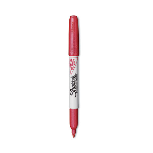 Metallic Fine Point Permanent Markers, Fine Bullet Tip, Red, Dozen-(SAN2029673)