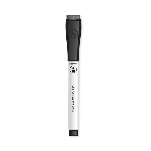 Medium Point Low-Odor Dry-Erase Markers with Erasers, Medium Bullet Tip, Black, Dozen-(UBR2922U0012)