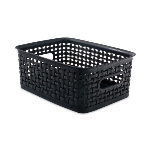 Plastic Weave Bin, Small, 10" x 7.5" x 4", Black-(AVT36000)