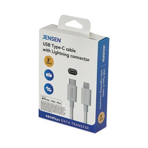 USB-C to Lightning Cable, 3 ft, White-(VOXJU832CL3V)
