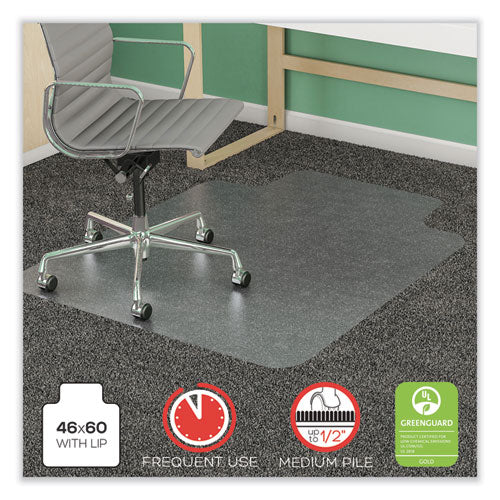 SuperMat Frequent Use Chair Mat for Medium Pile Carpet, 46 x 60, Wide Lipped, Clear-(DEFCM14432F)