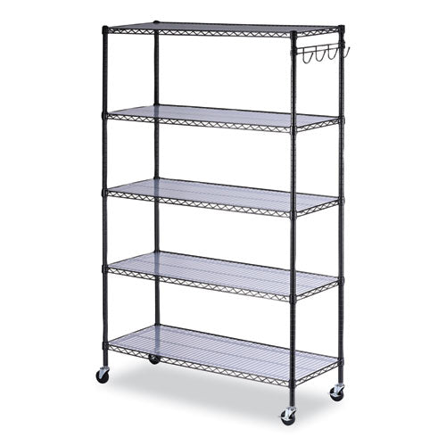 5-Shelf Wire Shelving Kit with Casters and Shelf Liners, 48w x 18d x 72h, Black Anthracite-(ALESW654818BA)