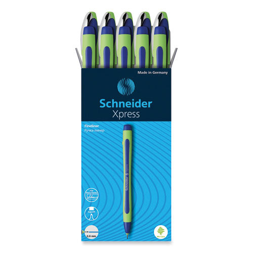 Xpress Fineliner Porous Point Pen, Stick, Medium 0.8 mm, Blue Ink, Blue/Green Barrel, 10/Box-(RED190003)