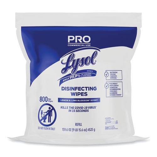 Professional Disinfecting Wipe Bucket Refill, 1-Ply, 6 x 8, Lemon and Lime Blossom, White, 800 Wipes/Bag, 2 Refill Bags/CT-(RAC99857CT)