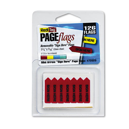 Mini Arrow Page Flags, "Sign Here", Blue/Mint/Red/Yellow, 126 Flags/Pack-(RTG72020)