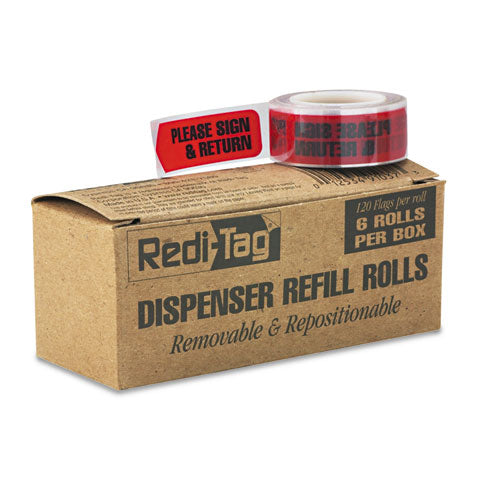 Arrow Message Page Flag Refills, "Please Sign and Return", Red, 120 Flags/Roll, 6 Rolls/Box-(RTG91037)