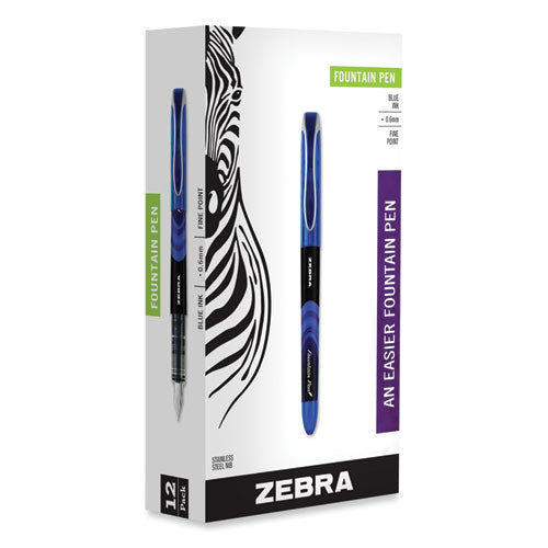 Fountain Pen, Fine 0.6 mm, Blue Ink, Blue, 12/Pack-(ZEB48320)