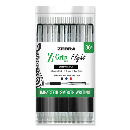 Z-Grip Flight Ballpoint Pen, Retractable, Bold 1.2 mm, Assorted Ink and Barrel Colors, 36/Pack-(ZEB92209)