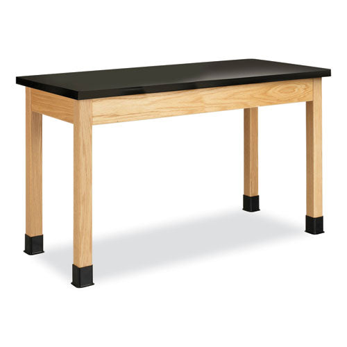 Classroom Science Table, 54w x 24d x 30h, Black Epoxy Resin Top, Clear Northwoods Oak Base-(DVWP7206K30N)